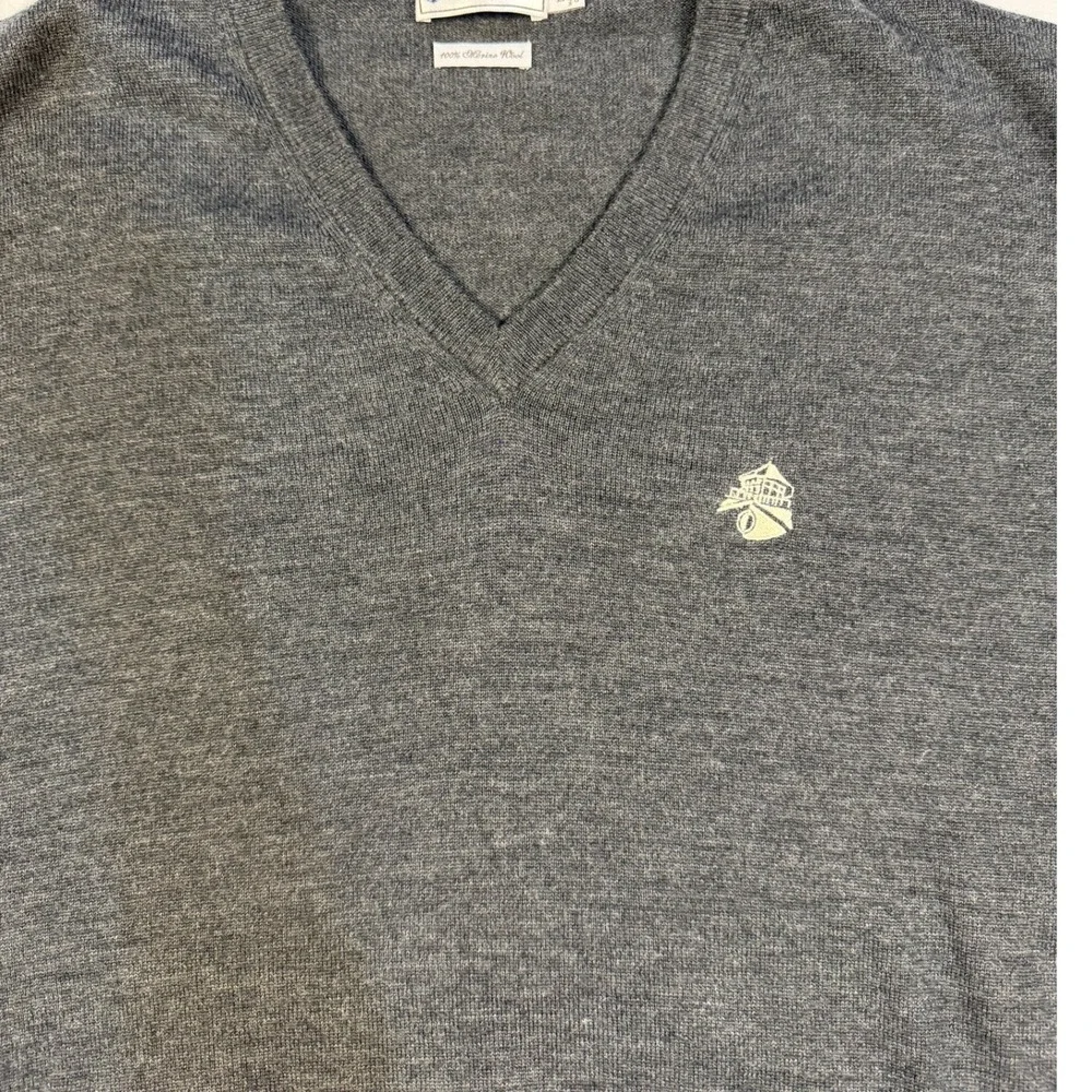 Peter Millar Mens Charcoal Gray 100% Merino Wool‎ V-Neck Sweater Size L Logo
